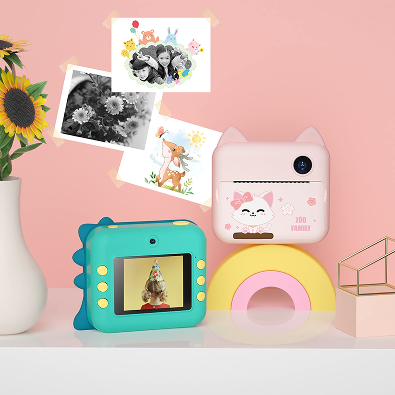 Kids Camera HUIOP P1 Kids Camera 32 GB dziecięca drukarka fotograficzna 2,4 cala ekran IPS świąteczne prezenty urodzinowe dla dziewczynek z uchwytem na papier do drukowania WIFI Transmissin A