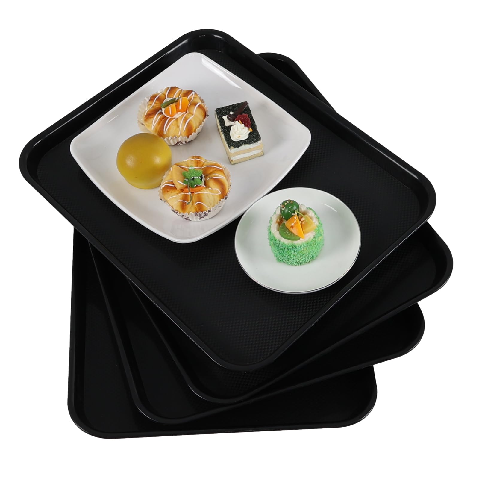 Plateaux de service en plastique noir antidérapants et empilables lot de 4