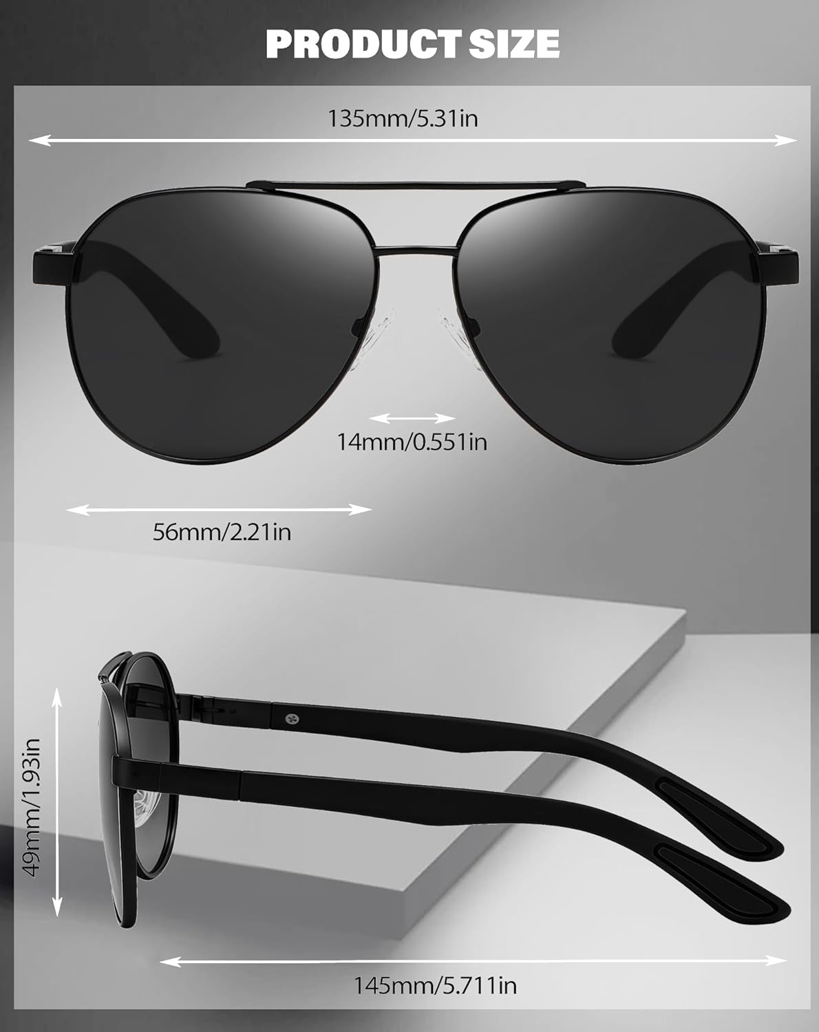 Joopin Polarized Metal Aviation Sunglasses Men, Classic Military Sun Glasses Women, Rectangle Shades UV400 Protection Costume - Image 4