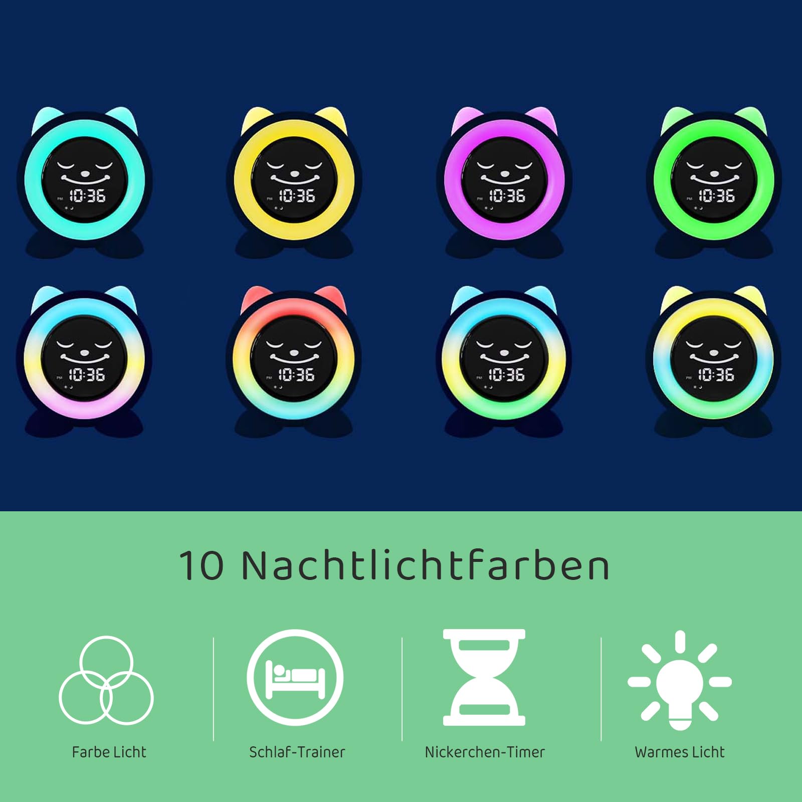 Sveglia per bambini, sveglia digitale con luce notturna in 11 colori, timer, funzione snooze, regalo per ragazze e ragazzi