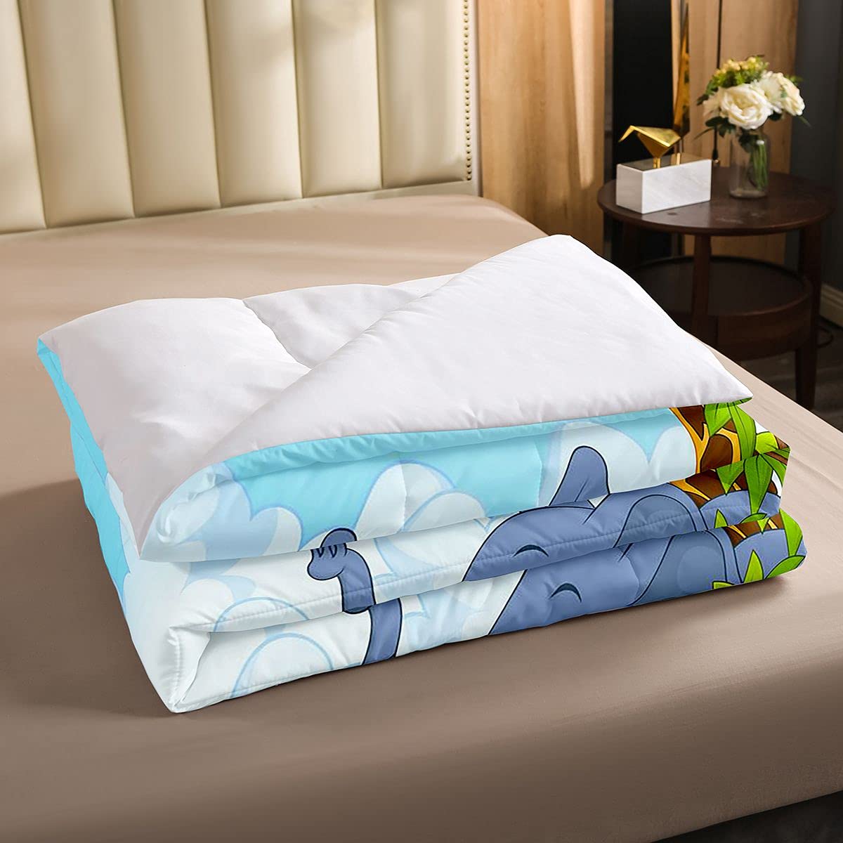 Feelyou Kids Cartoon Animal Soft Comforter Set Jungle Elephant Lion Zebra Giraffe Monkey Bedding Set Cute Quilt Set Bedroom Collection 2Pcs Twin Size