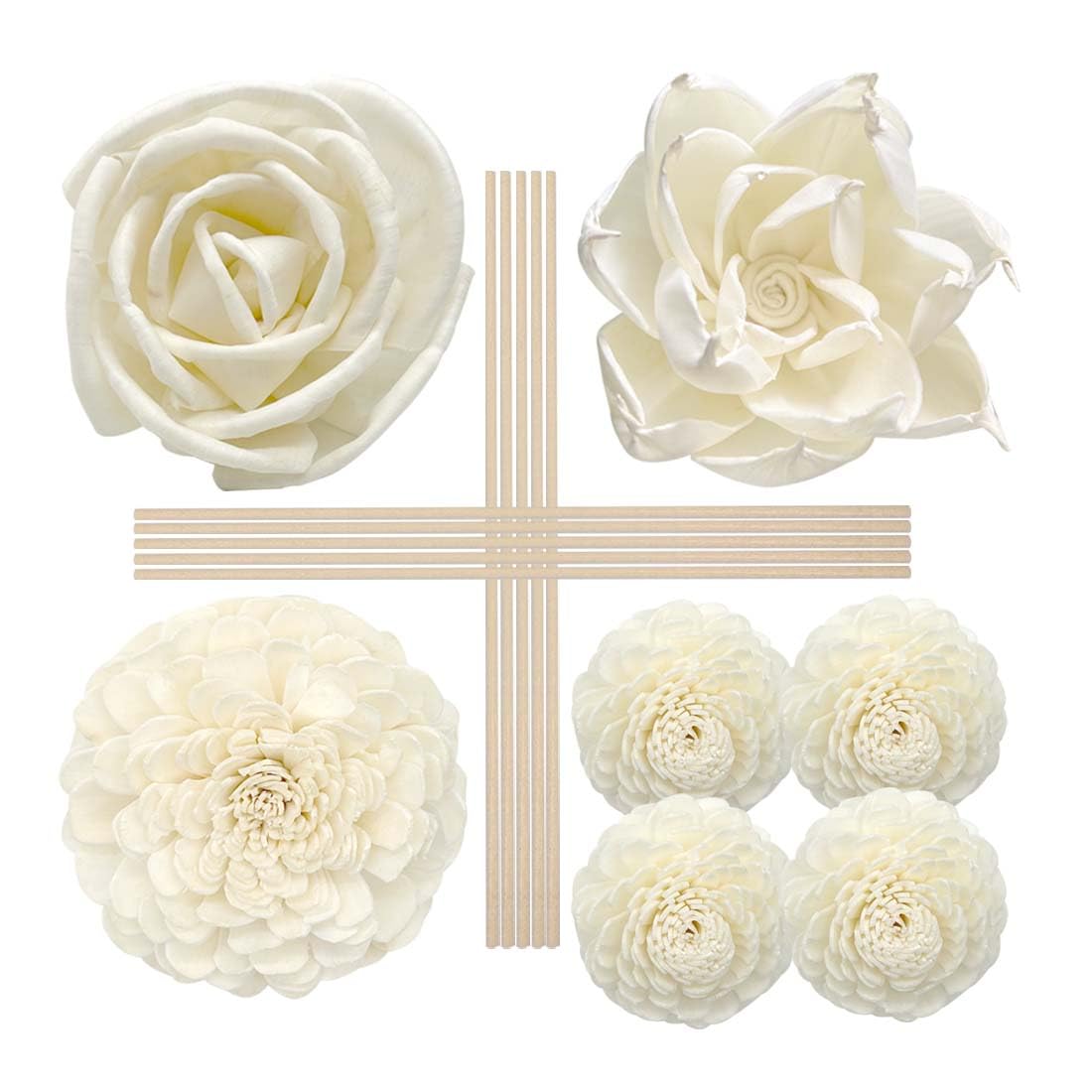Photo 1 of 17PC Flower Diffuser Sola Wood Flowers Natural Material Aromatherapy Reed Decorative Aromatherapy Flower Refill Diffuser Reeds, 7Pcs Flower, 10 Pcs Diffuser Rattan