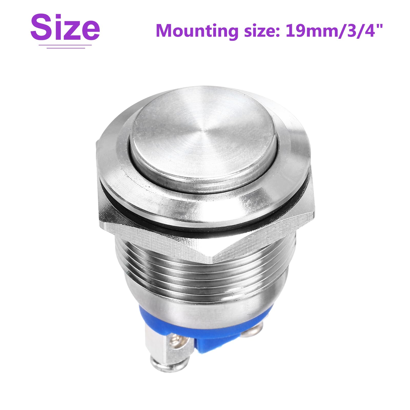 DMiotech 2Pcs 19mm / 3/4" Stainless Steel Momentary Push Button Switch Domed Head 250V Silver Shell with Screw Foot 1NO for Car Boat Systems Custom Setups - Image 4