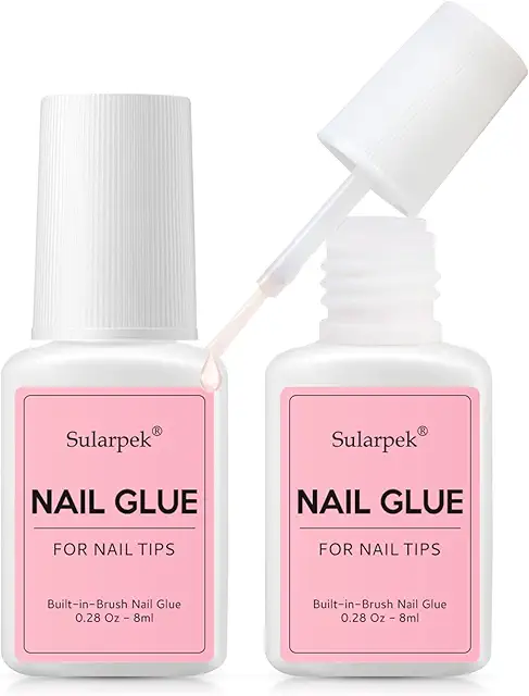 Sularpek Colle à Faux Ongles Extra Forte - 2Pcs avec Brosse, Séchage Rapide