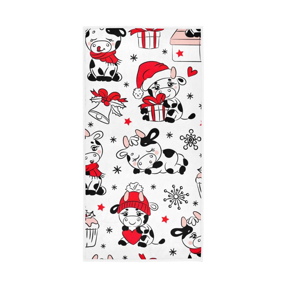 LSRCPD Cute Christmas Holiday Cows Hand Towel, Multipurpose Bathroom Towel for Hand, Face, Hair, Bath 15 x 30 Inches