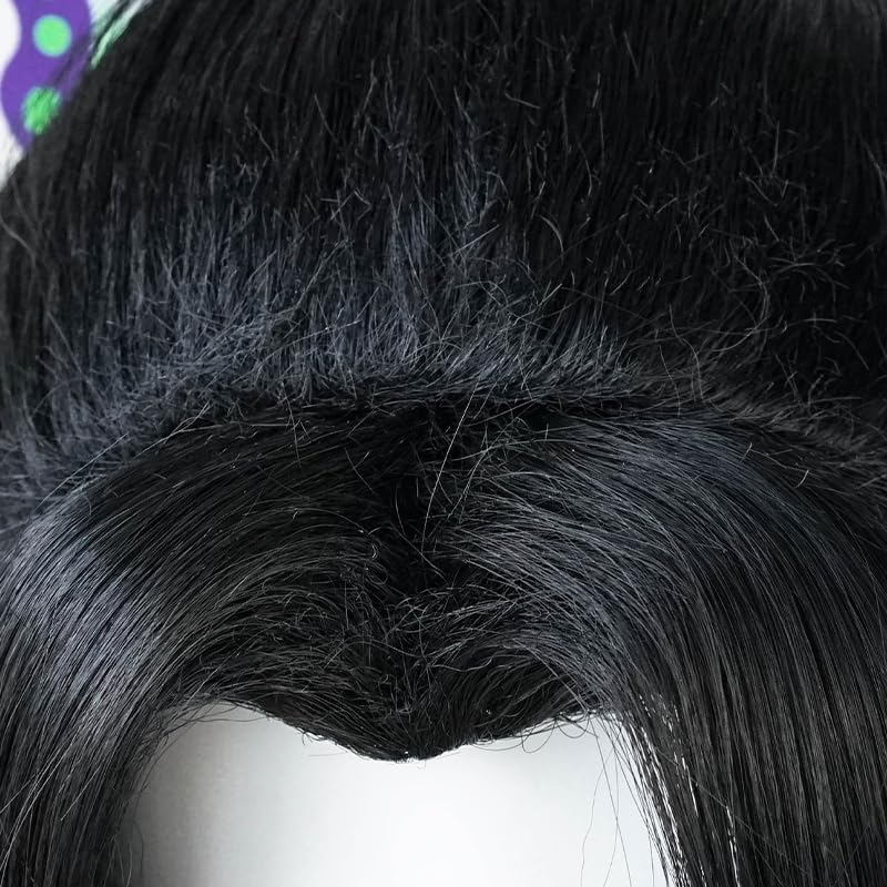 Image of LABEAUTE Shinobu Cosplay Wig with Butterfly Hair Clip, Anime Short Wig with Cap for Halloween Cosplay Party, for Demon Slayer (Black Purple Short)