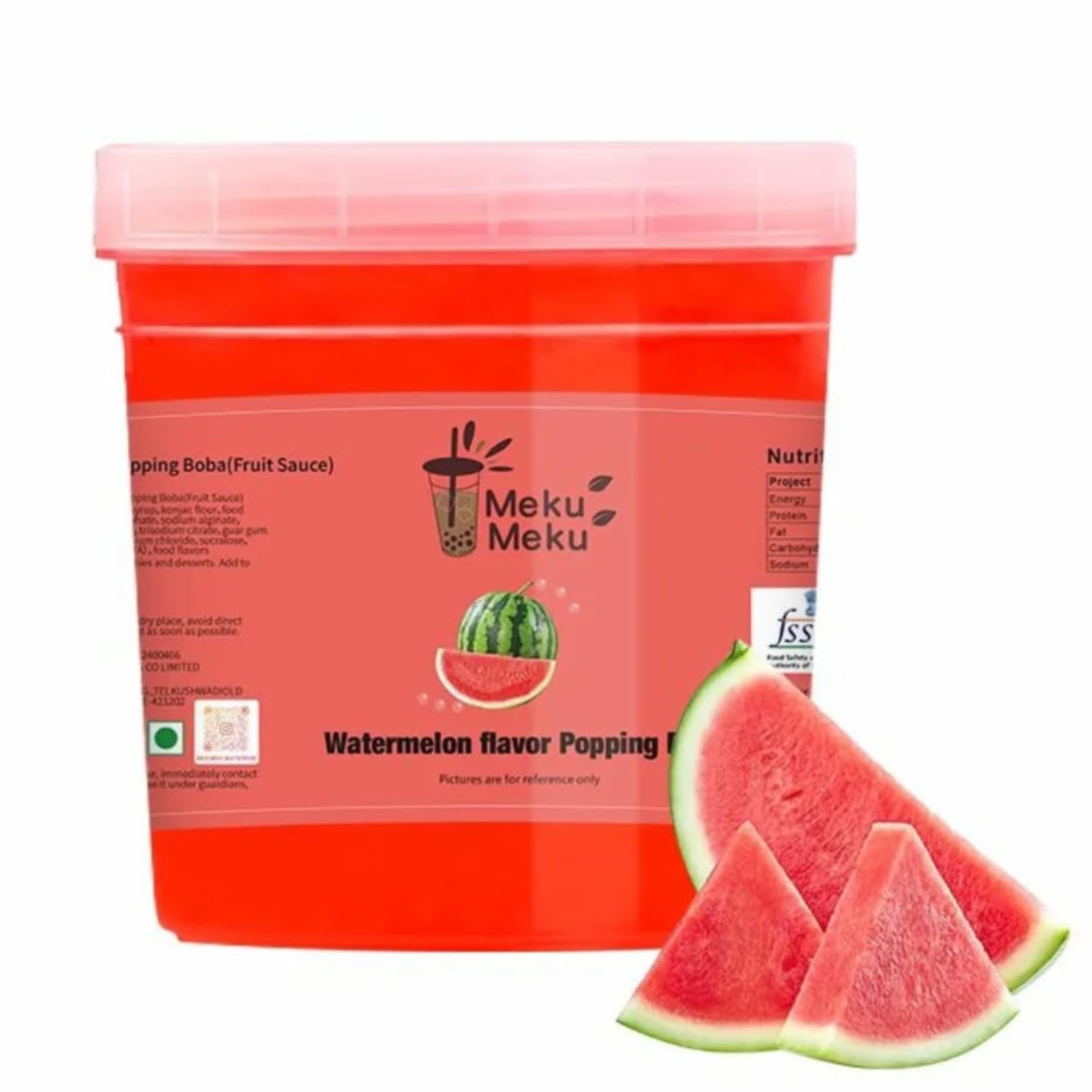 Meku Meku Watermelon Flavour Popping Premium Boba Pearls (1.3kg) Soft and Chewy, Perfect for Bubble Tea & More!