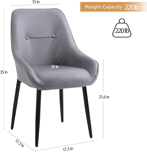 Miniatura 3 de Juego de 2 sillas de comedor, sillas de cocina grises, sillas de comedor modernas de mediados de siglo, sillas de comedor tapizadas con brazos y