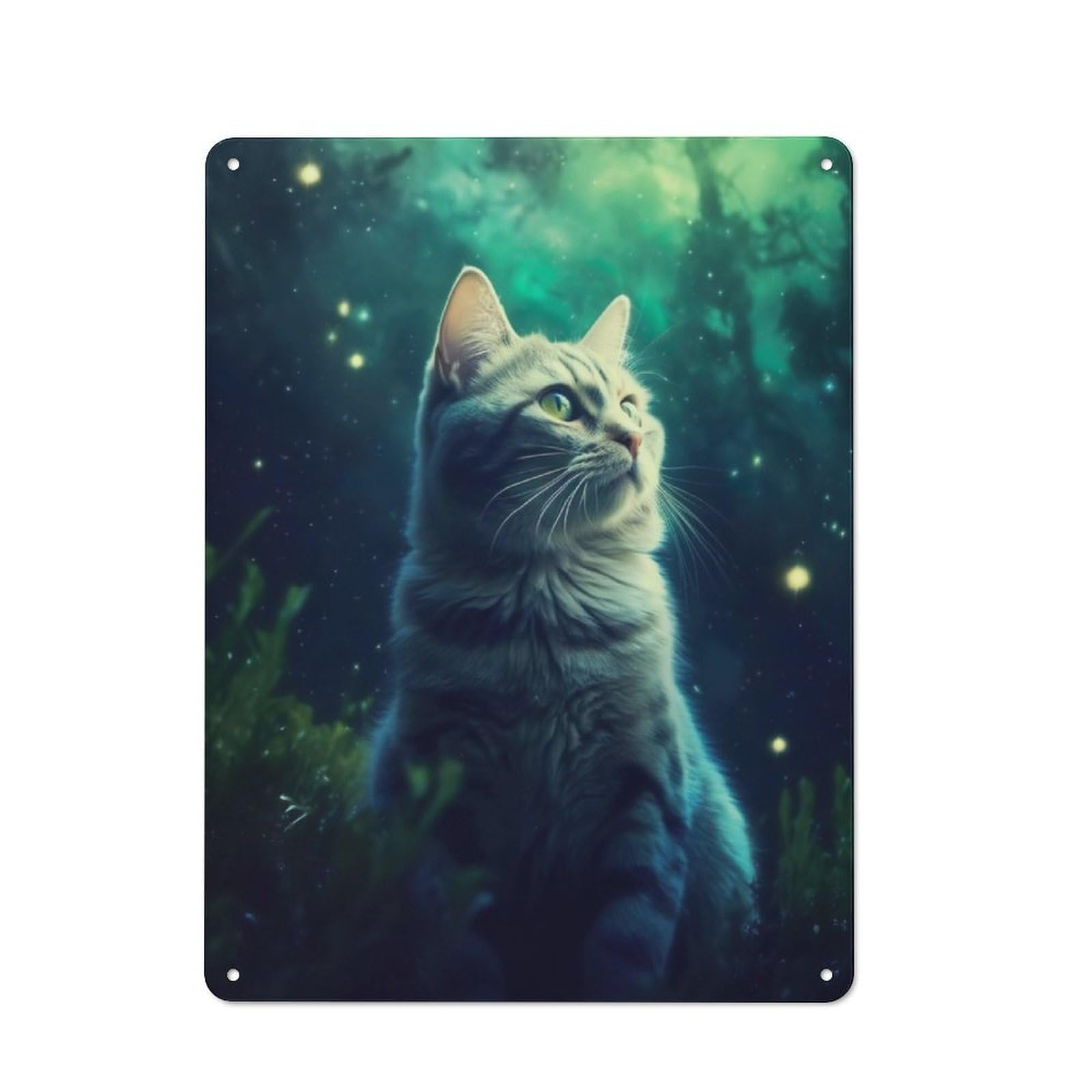 Junmoney Cat Mystic Glowing Night Vintage Metal Sign 40X30cm For Guest Room Or Hallway, Suited To Guest Room Decorators