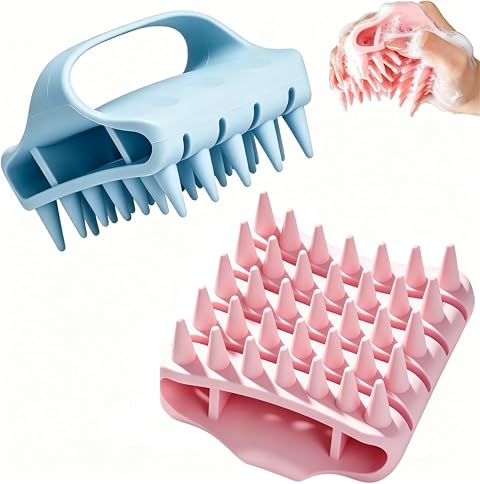 Scalp Massage Comb, Handheld Soft Silicone Shampoo Brush, Hair Care Massager for Boosting Hair Growth, for Exfoliation, Oil Control Massage, Anti-Dandruff (Blue+Pink)