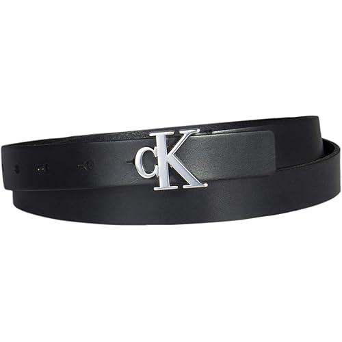 Calvin Klein Women's CK Jeans Monogram Plaque Buckle Casual Leather Skinny Belt for Jeans, Trousers and Dresses