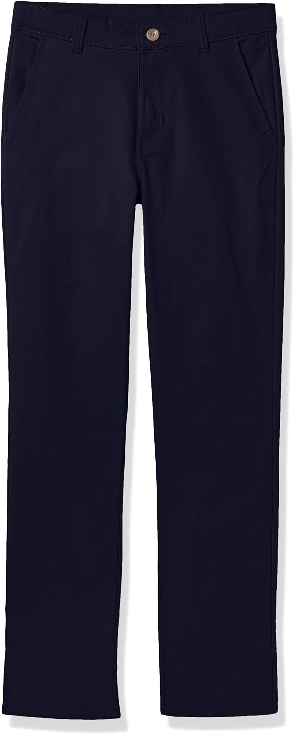 Boy's School Uniform Twill Chino Khaki Pants, Flat Front, Comfortable Waistband with Zip Closure & Stretch