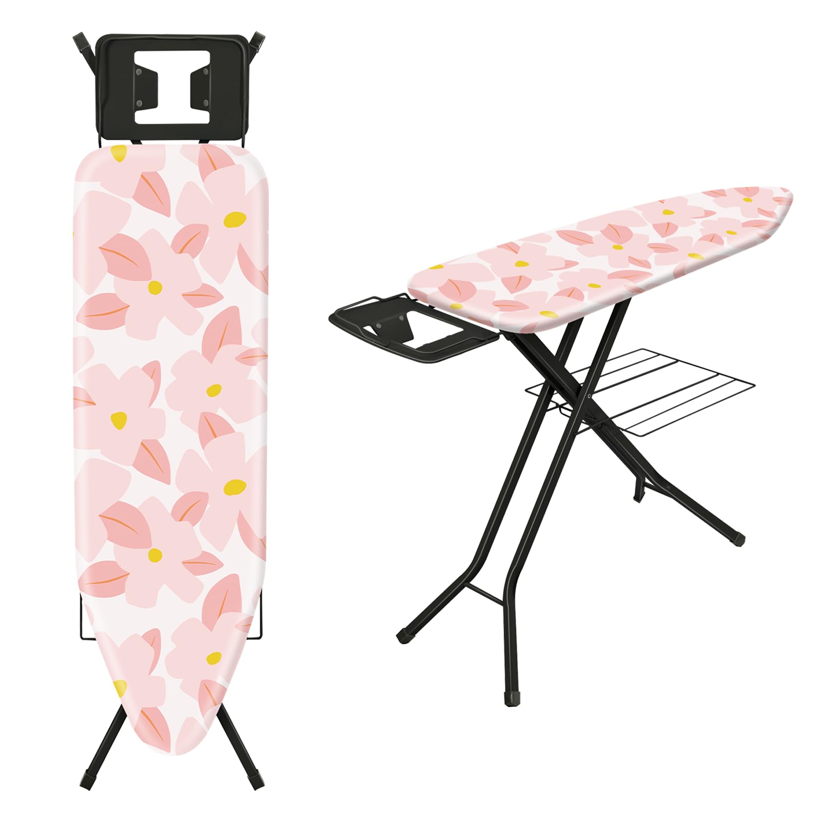 TEENO Folding Ironing Board, 122 x 38 cm Ironing Surface, Adjustable Height (71-91 cm), Silicone Iron Rest, Safety Lock, Anti-Skid Feet, Foldable for Home & Laundry Use(PINK)