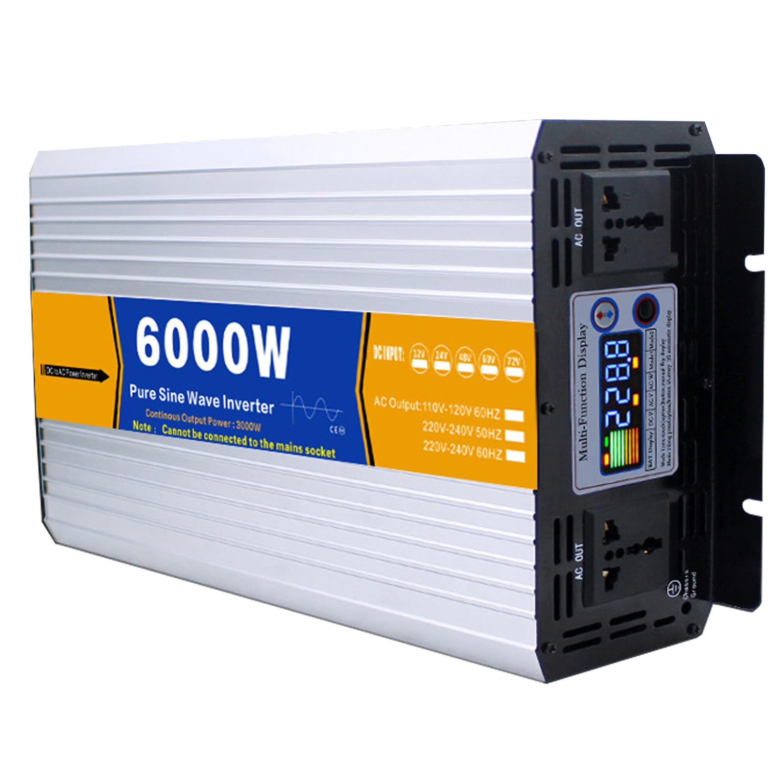 Inverter di Potenza a Onda sinusoidale Pura da 6000 W, Convertitore da 12v/24v/48v/60v/72v a 110v/230v CA, Convertitore di Potenza Solare a Bassa Frequenza per Casa, Camper, Impianto(Size:24V to 110V)