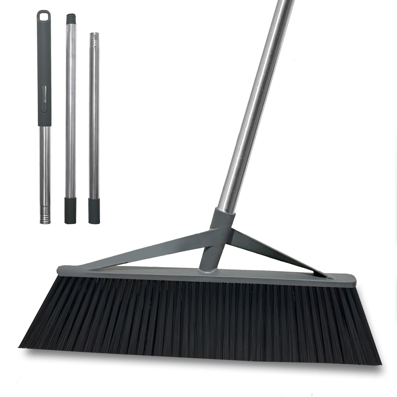 Xifando 17.7inch Wide Large Broom for Sweeping Indoor or Outdoor, Whole Length 57inch Long Handle Heavy Duty Broom with Soft Bristle