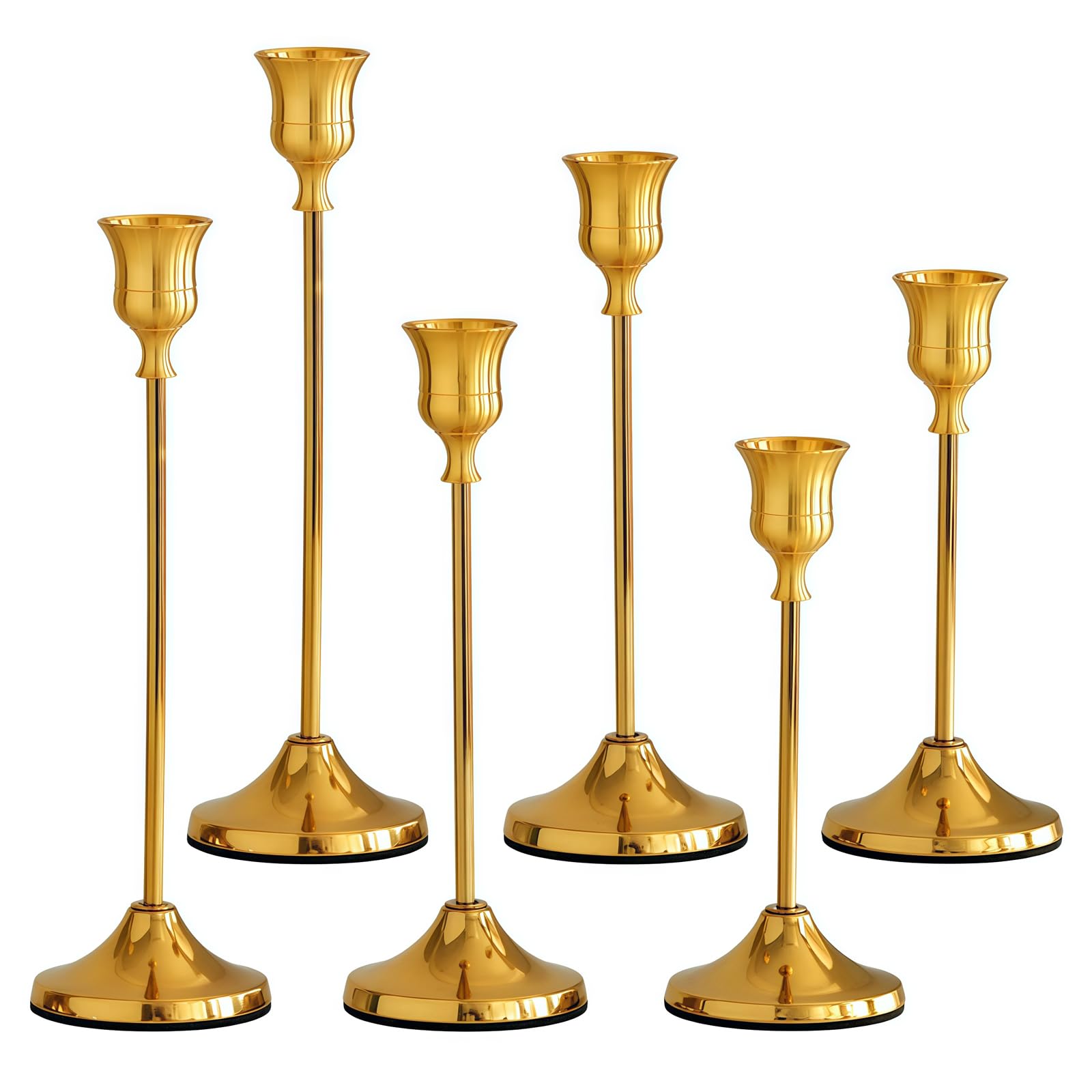 6 PCS Brass Gold Candle Holders Taper Candlestick Stand Vintage Metal Elegant Christmas Candle Holder Centerpiece for Wedding Holiday Brass Candle Stick Holders Candlelight Dinner Home Decor Gift