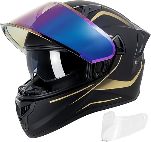 Full Face Motorcycle Helmets for Adult Men Women, DOT Approved Street Bike Racing Helmet Dual Visor Quick Release Buckle, Motorbike ADV Moped Helmet