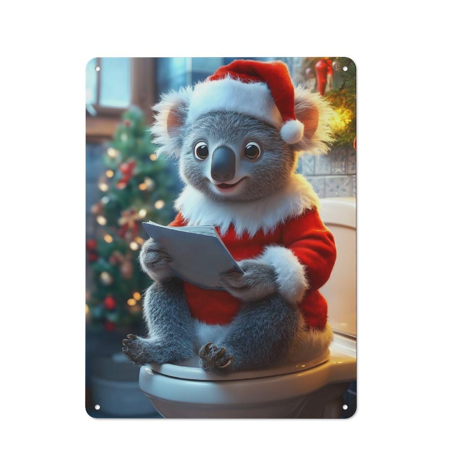 Junmoney Koala Santa On Toilet Rustic Decorative Tin Sign 40X30cm, Cottage Wall Art For Cottage, Kitchen, Hallway Or Breakfast Nook