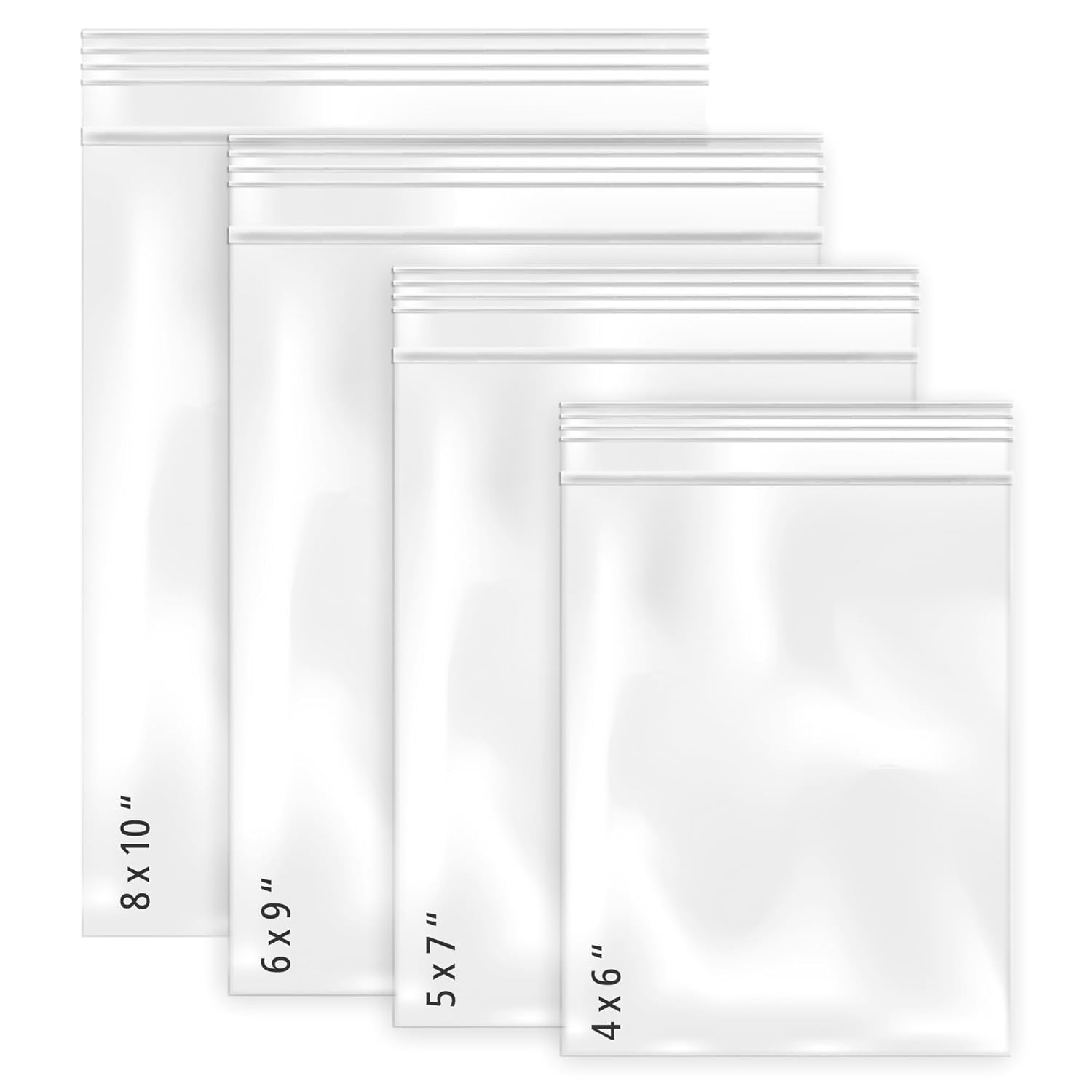 Clear 4x6", 5x7", 6x9", 8x10" Reclosable Poly Mailer Bags (400-Pack) 2 Mil Thick & 100 of Each Size, Plastic Resealable Polybags for Shipping, Mailing, Packaging & Storage