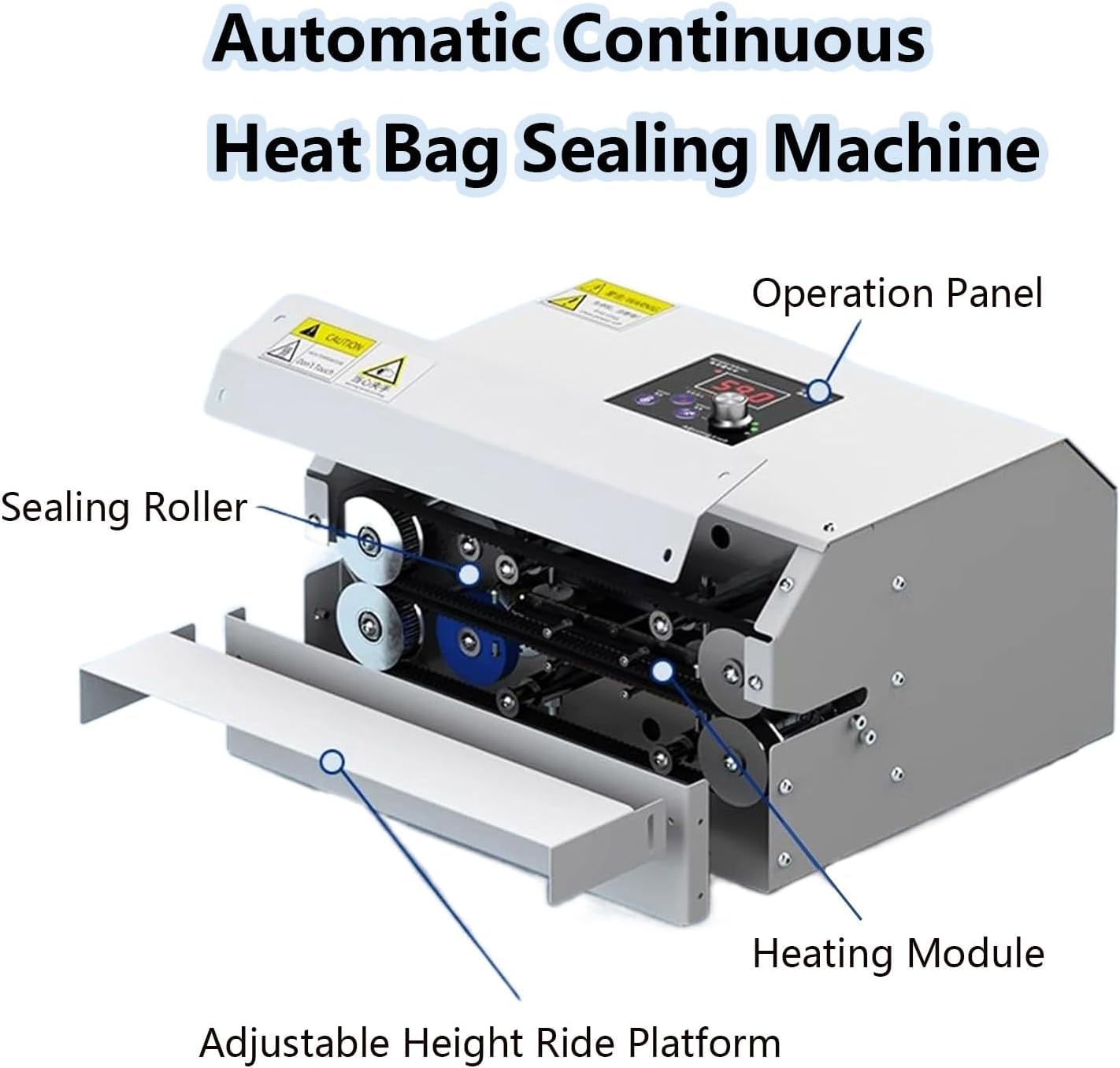 Sellador térmico comercial, máquina automática de sellado continuo de bolsas de calor, temperatura y velocidad ajustables, bolsa horizontal resistente