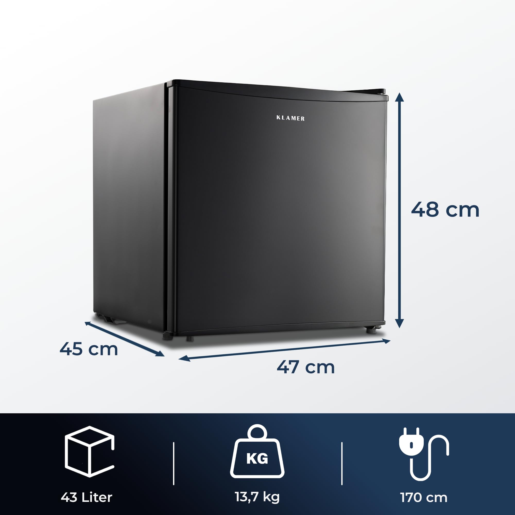KLAMER Mini Kühlschrank 43 L, Kleiner Kühlschrank Schwarz, 6 Kühstufen, Kompressor, Schnellkühlfach, Herausnehmbares Gitter, Minibar, Kühlschrank Klein