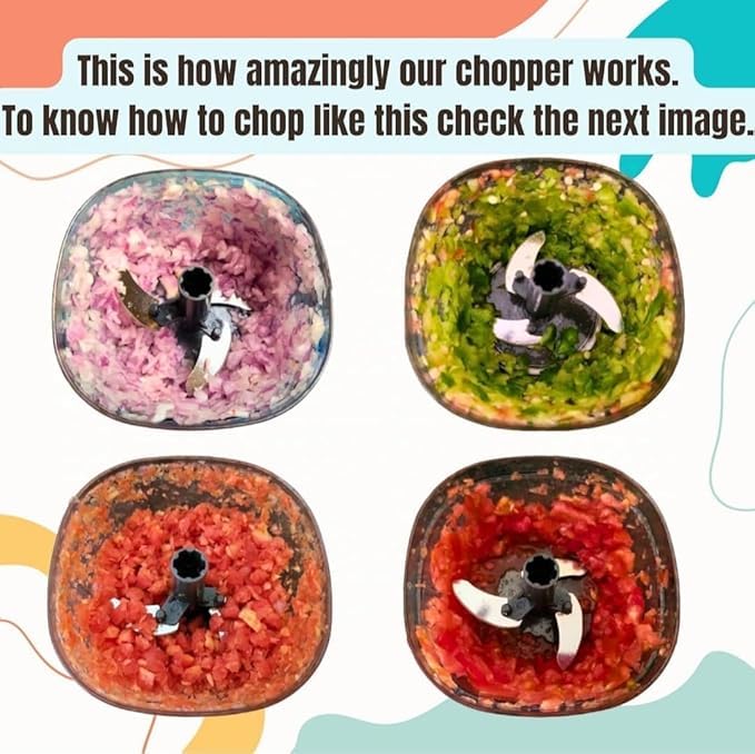 Hand Push Chopper for Kitchen | Powerful Manual Vegetable Cutter with Stainless Steel Blades | BPA-Free, Easy to Use & Clean, Compact Food Processor (Multicolor)1100 ML