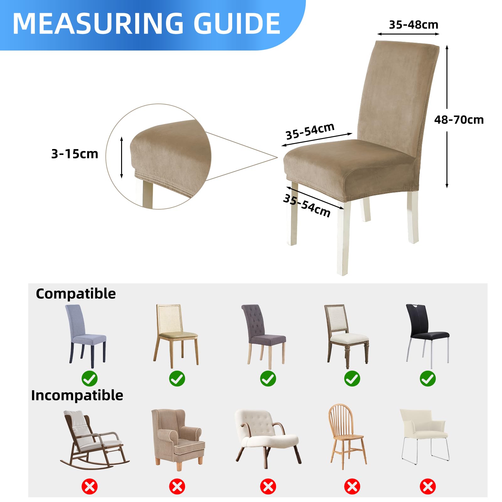 Housse De Chaise Velours 6 Pièces, Universel Extensible Protection Chaise Salle À Manger Epaisse pour Cuisine Restaurant Hotel Banquet, Camel