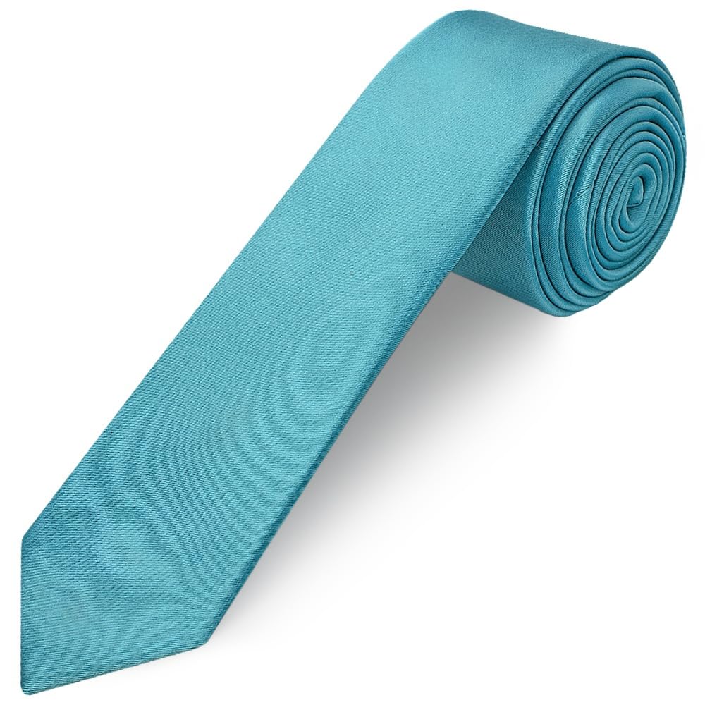 Ties R Us Boys Green Turquoise Satin Skinny Tie