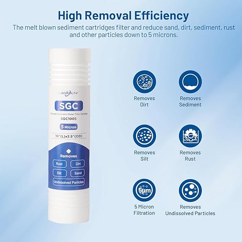 Miniatura 4 de Whole House - Cartucho de filtro de agua de pozo de sedimentos ranurado de 5 micrones, de 2.5 x 10 pulgadas, para AP110, WHKF-GD05, AO-WH-PREV-R2,