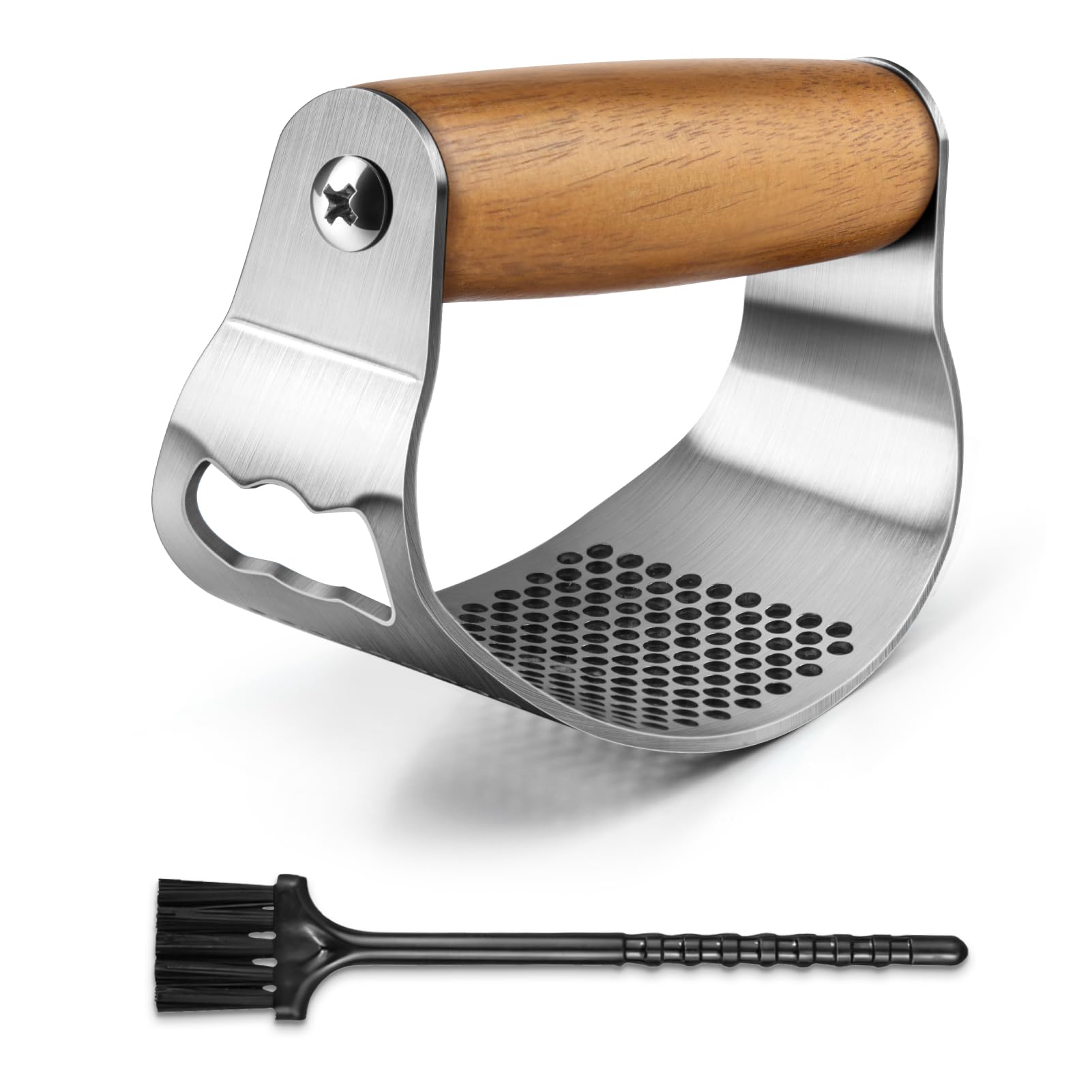 GlasFlength Garlic Crusher wyciskacz do czosnku ze stali nierdzewnej, do czosnku, łatwa do czyszczenia za pomocą małego pędzla