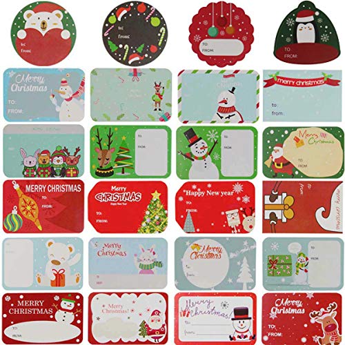 Christmas Tags Stickers - Self Adhesive Gift Tags Stickers - Xmas Tree Santa Snowmen Name Label Stickers for Holiday Decorative Presents Wrapping and Gift Box Supplies
