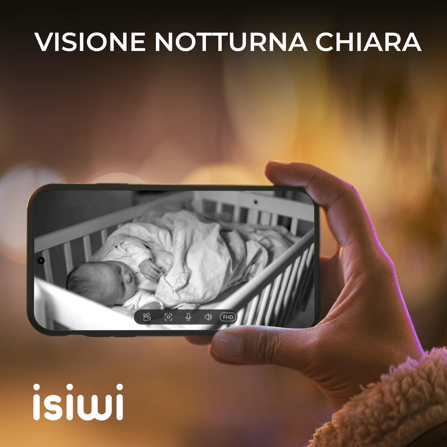 Tini Telecamera IP wiFi interno sorveglianza. Rilevazione di movimenti e suoni, Audio bidirezionale, Visione Notturna, Compatibile con Alexa/Google, App per smartphone, 2MP (ISW-BFIT2M)