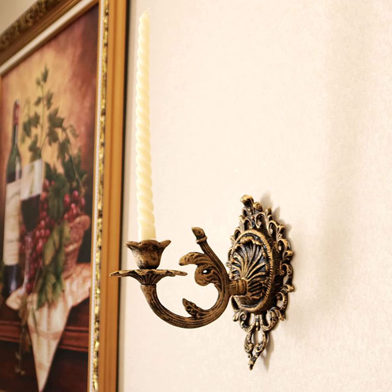 TentHome Wandkerzenhalter Wandleuchter Kerzenhalter Wand Shabby Chic Kerzenständer Gusseisen Kerzenleuchter 2er Set Teelichthalter Wand Säulenhalter für Stabkerze Teelichter Antik Bronze (A)