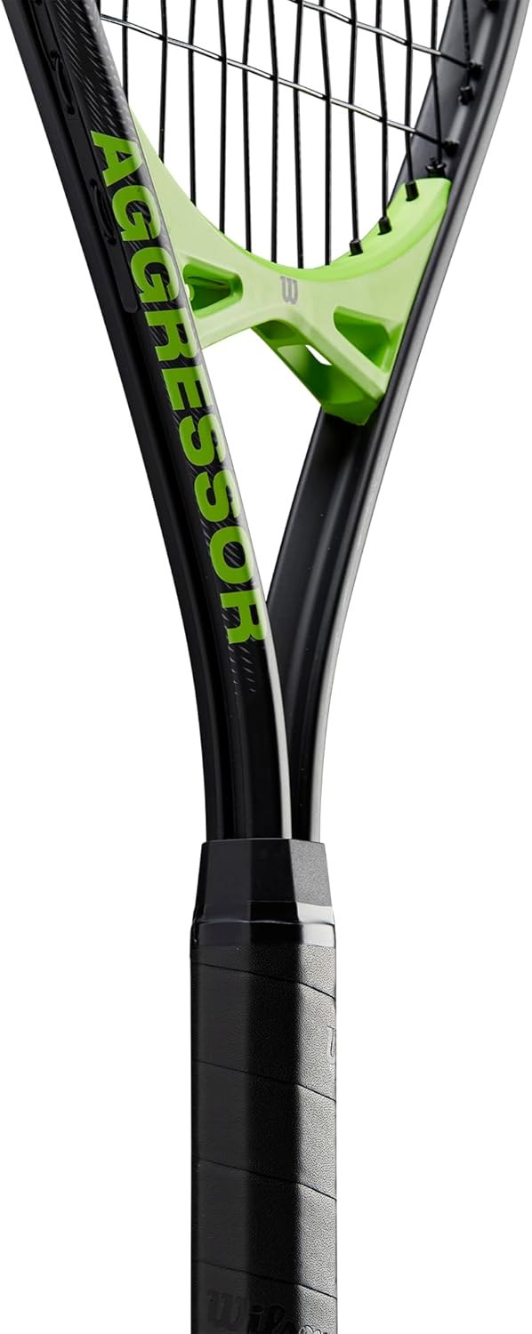 Wilson Tennis Racket Aggressor, Lightweight Frame, Oversized Head, Bumper, for Men and Women, Black/Green, 4-3/8" (3)
