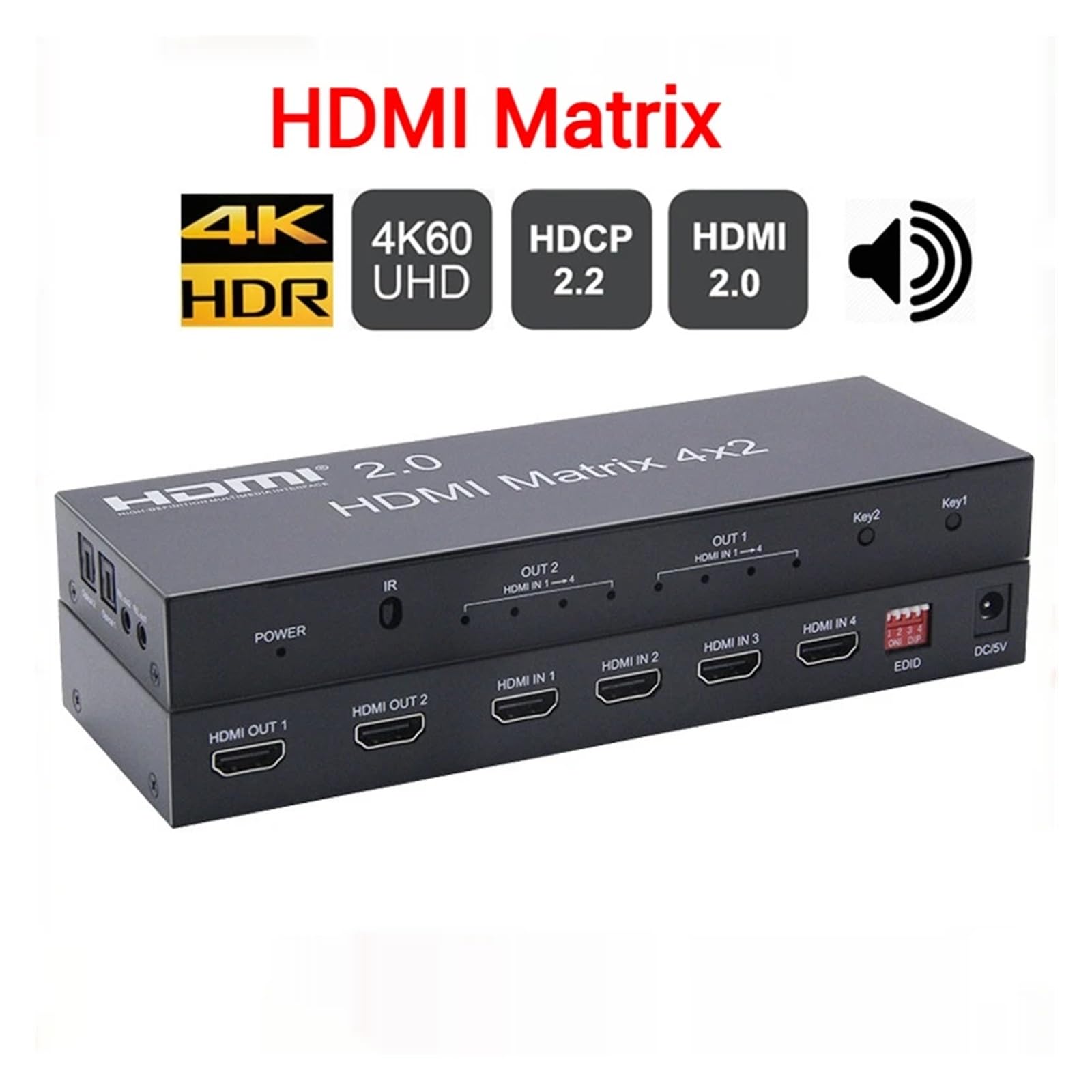 Quad in Two out Matrix Risoluzione HD 4K60HZ Uscita 4X2 Matrix Switching Splitter 4x2 per Lo Streaming di Giochi e la Registrazione Multi-Sorgente