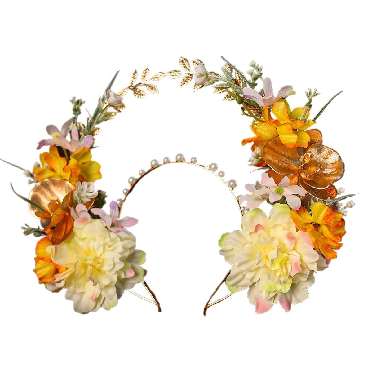 Vintage Gold Farbe Tiara Kronen for Frauen Braut Künstliche Blumen Perle Prinzessin Haarband Diadems Hochzeit Haar Zubehör Frisuren für frauen und mädchen(Color5)