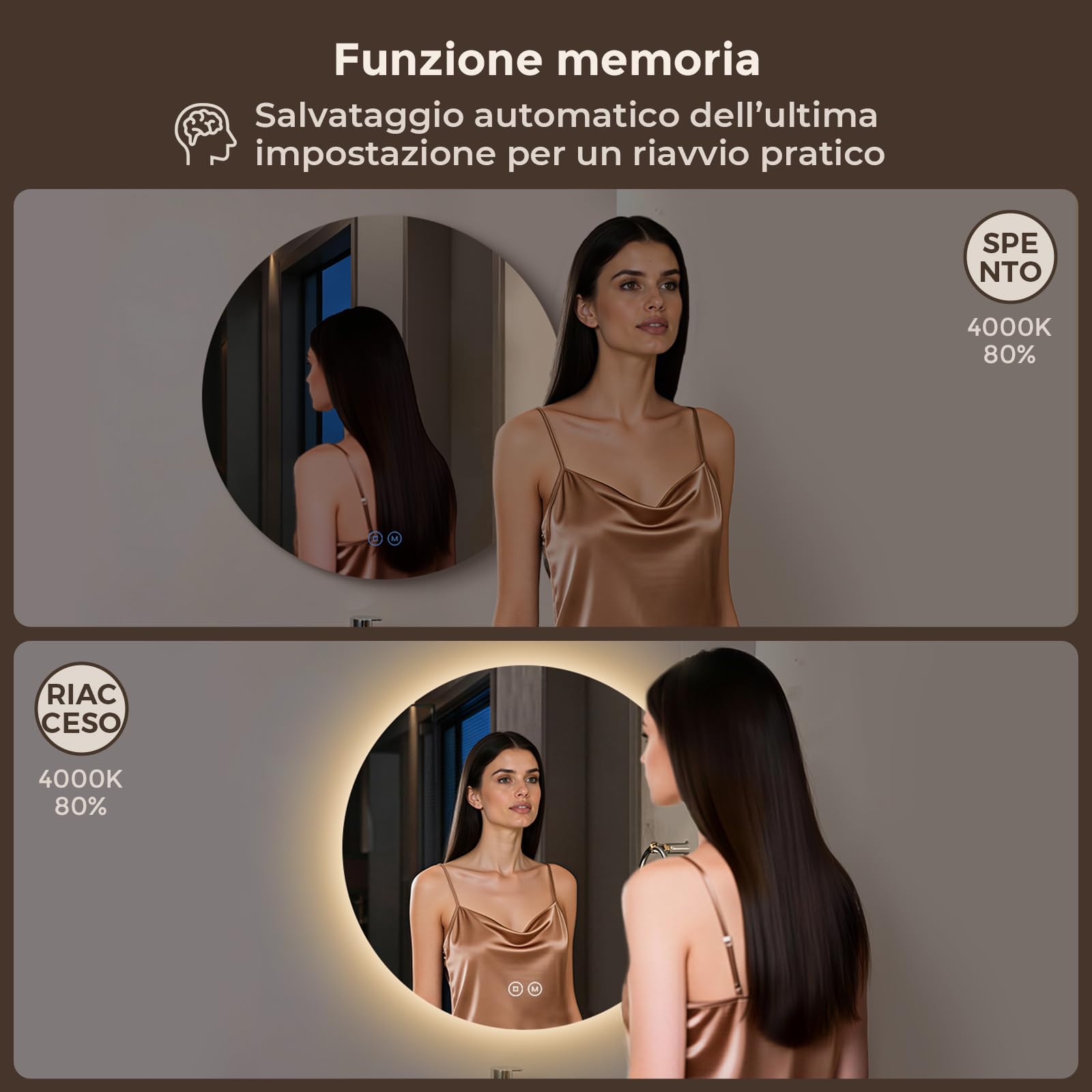 S'AFIELINA Specchio da bagno con illuminazione rotondo, 80cm, specchio LED con interruttore touch, specchio da bagno rotondo con 3 temperature di colore (caldo, neutro, freddo), dimmerabile