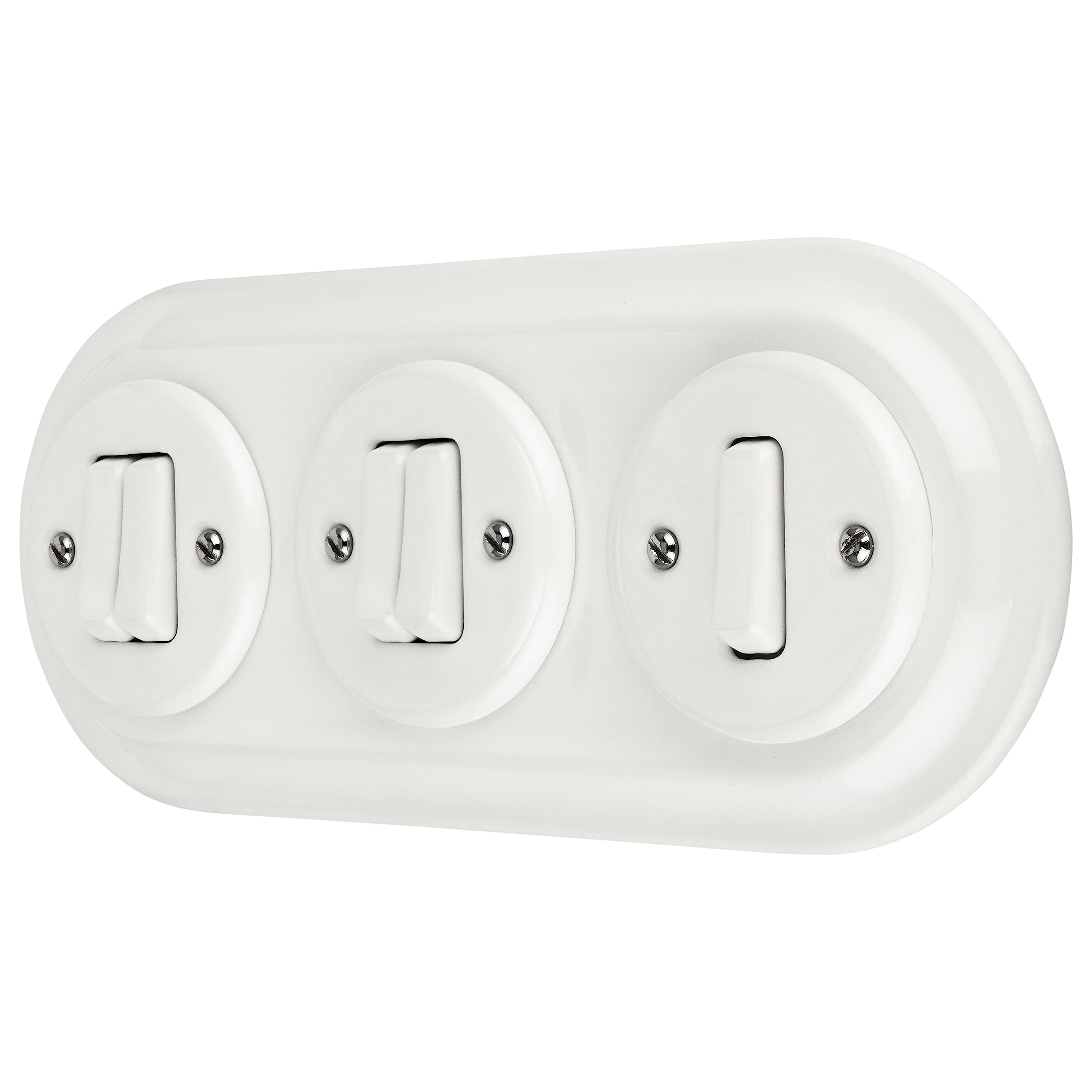 Unterputz Porzellan Retro, Schalter, Doppelschalter, 3-fach, All-in-One, Serie PR1 weiß