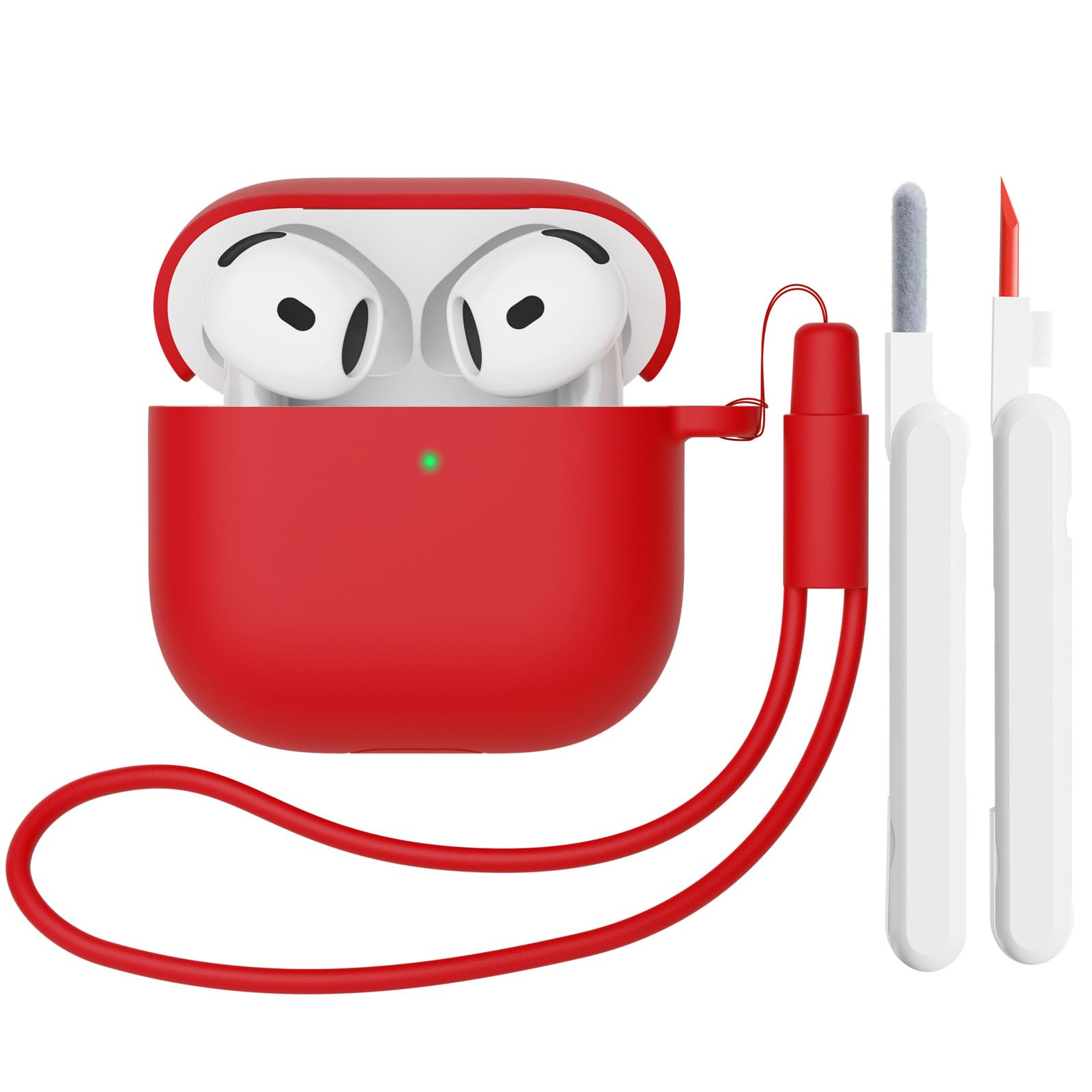 Mocarheri Custodia Case Compatibile con AirPods 4 2024 con Kit di Pulizia, Premium Silicone per Airpods 4 Custodia Cover Custodia protettiva in silicone antiurto, LED Frontale Visibile, Rosso - 2