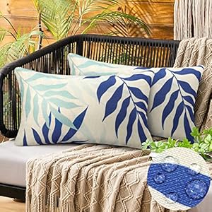 Hanrunsi 2er Set Kissenbezug Blau Blattmuster