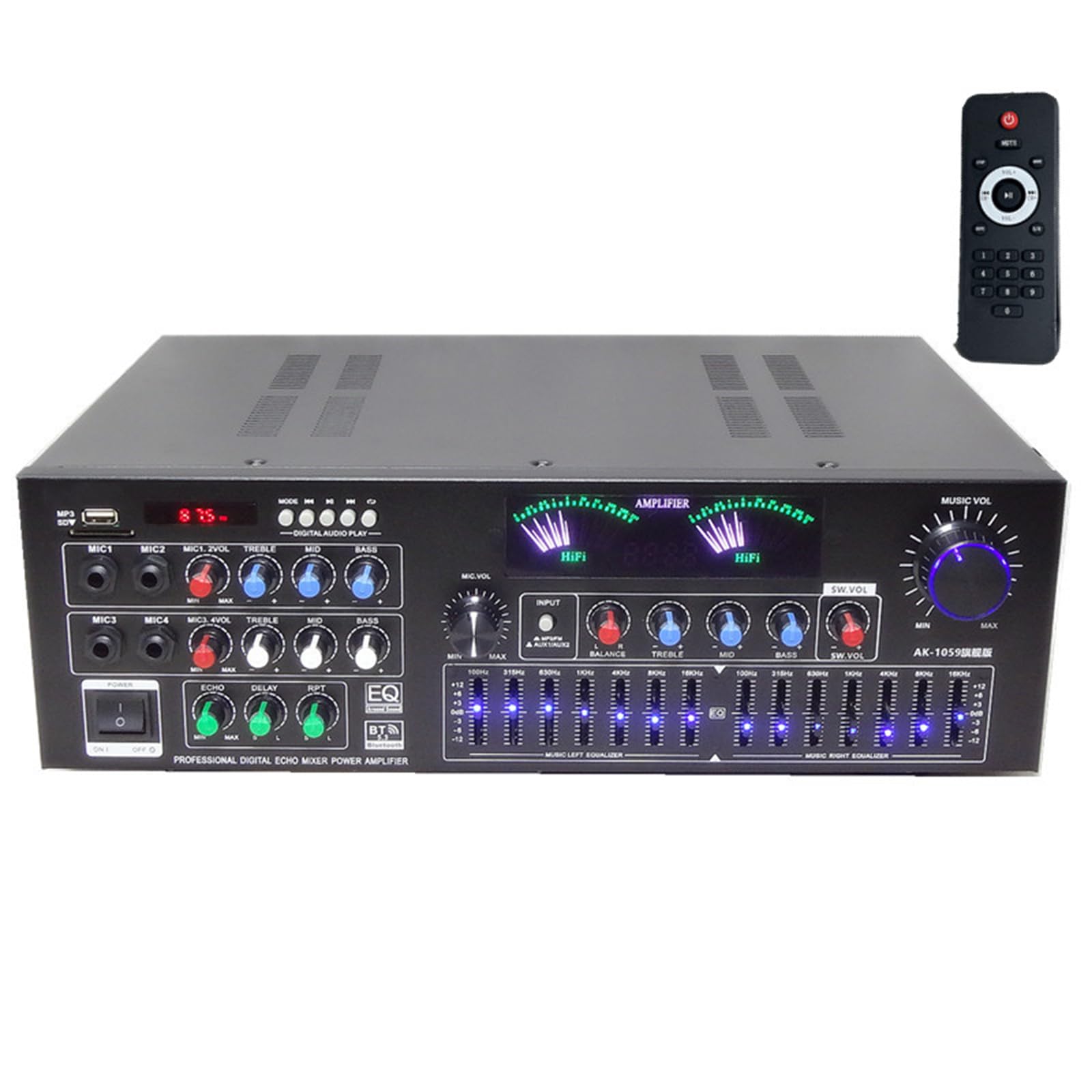Amplificatore Audio Stereo da 900 W, Ricevitore Audio a 2.1 Canali, con Display dello Spettro + Manopola del Volume, Regolazione Dell'equalizzazione, per Altoparlanti Home Theater E Studio
