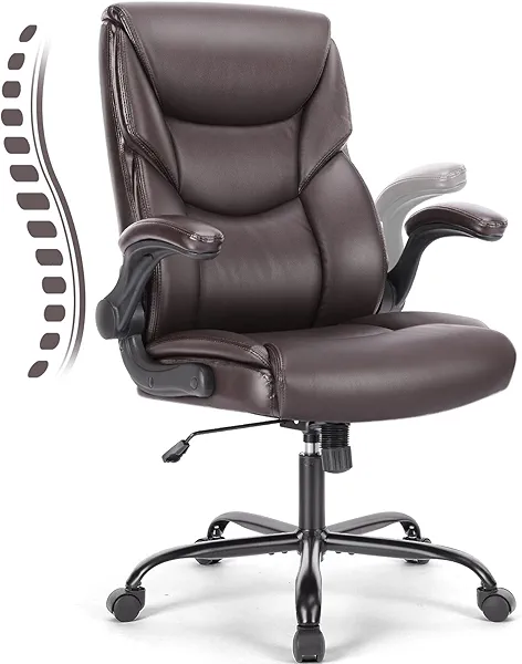 Executive Office Chair – Ergonomic Adjustable Computer Desk Chairs with High Back Flip-up Armrests, Swivel Task Chair with Lumbar Support, Bonded Leather