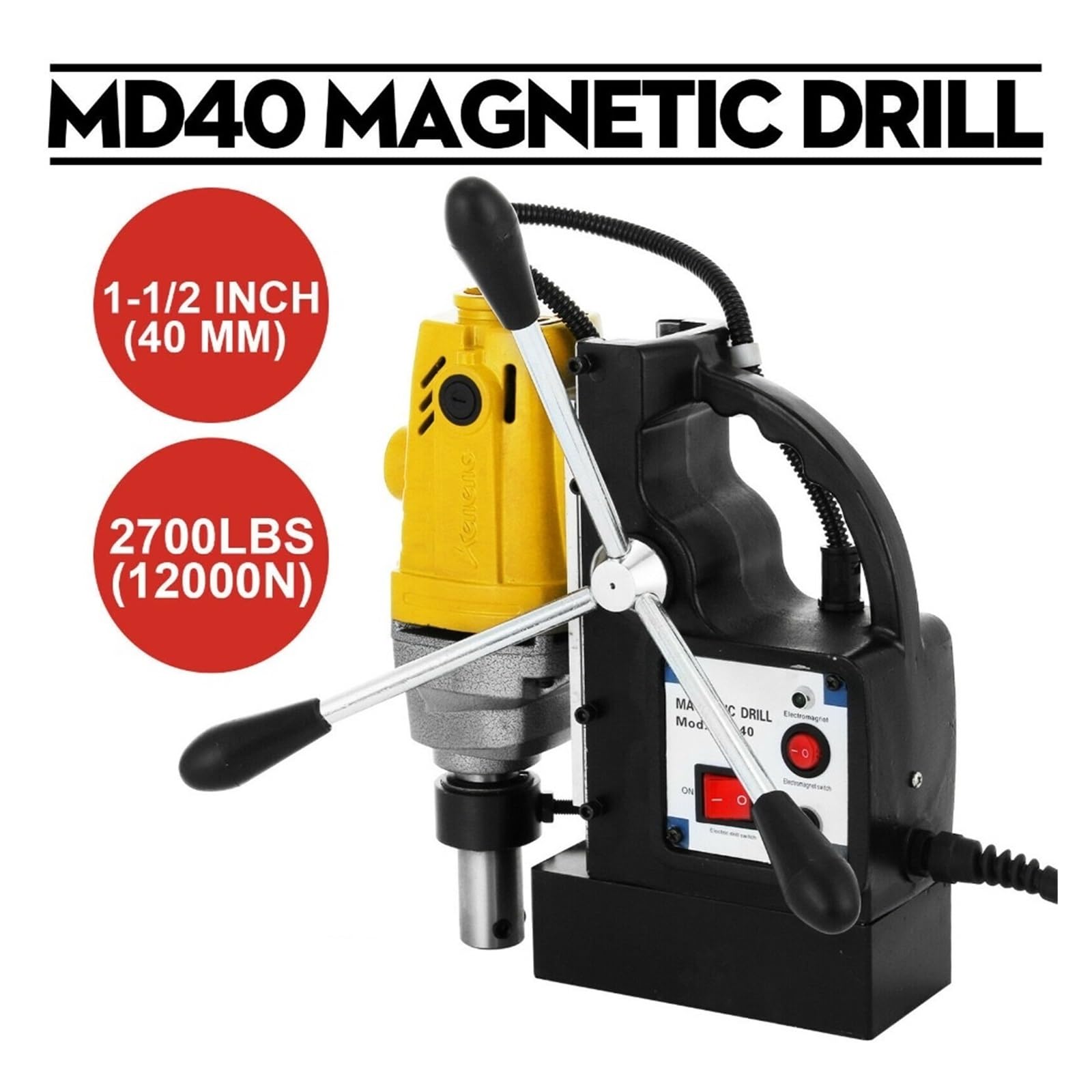 Taladro Magnético MD40, Máquina De Prensado De Taladro Magnético Ajustable En Altura, Broca Magnética De 1100W For Estructura De Acero, Construcción Naval