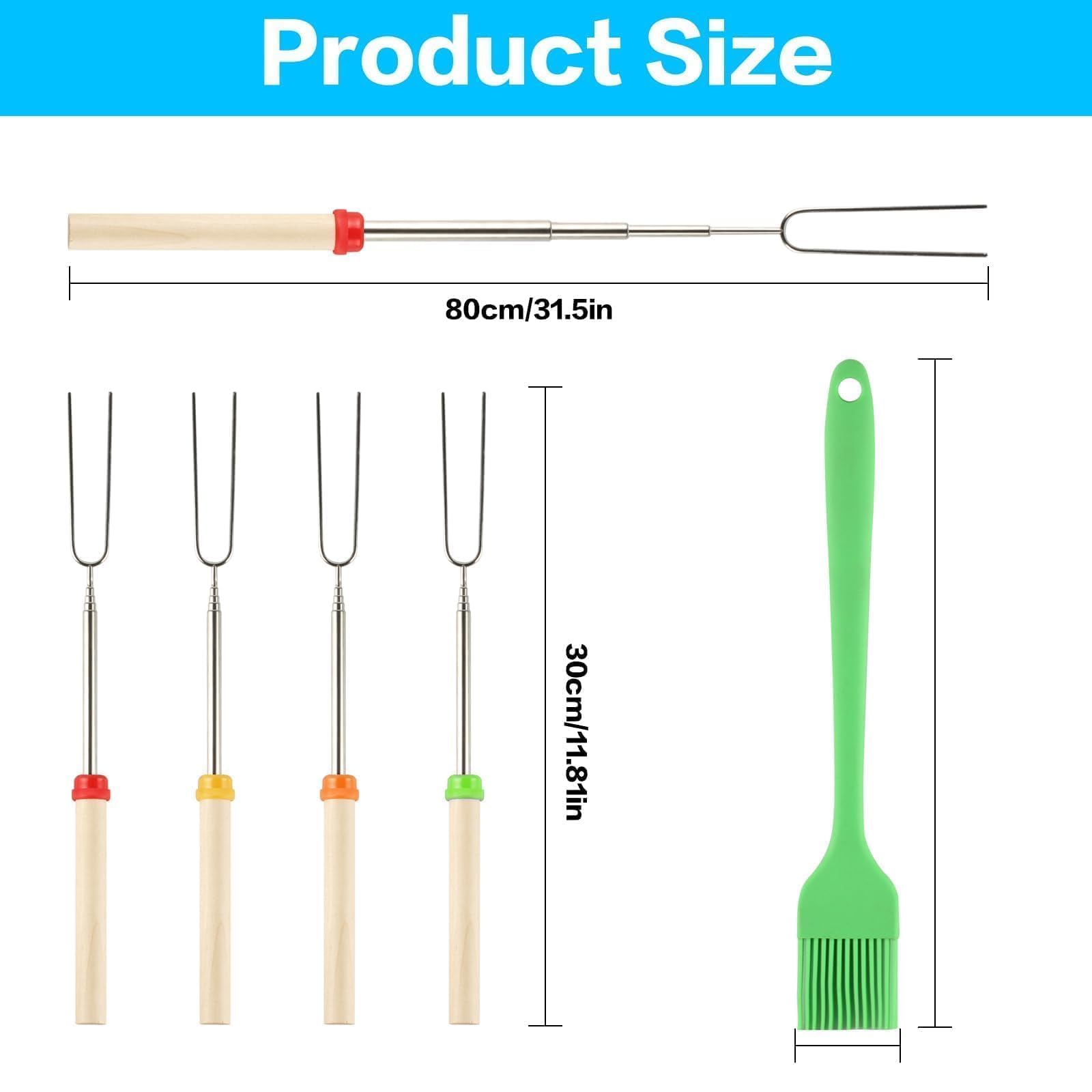 4 Pz Marshmallow Spiedini Acciaio, Spiedini Telescopici per Griglia, Bastoncini per Barbecue Allungabili 31-81 cm, Bastoncini da Tostatura, Spiedini per Barbecue Arrostire Campeggio Falò