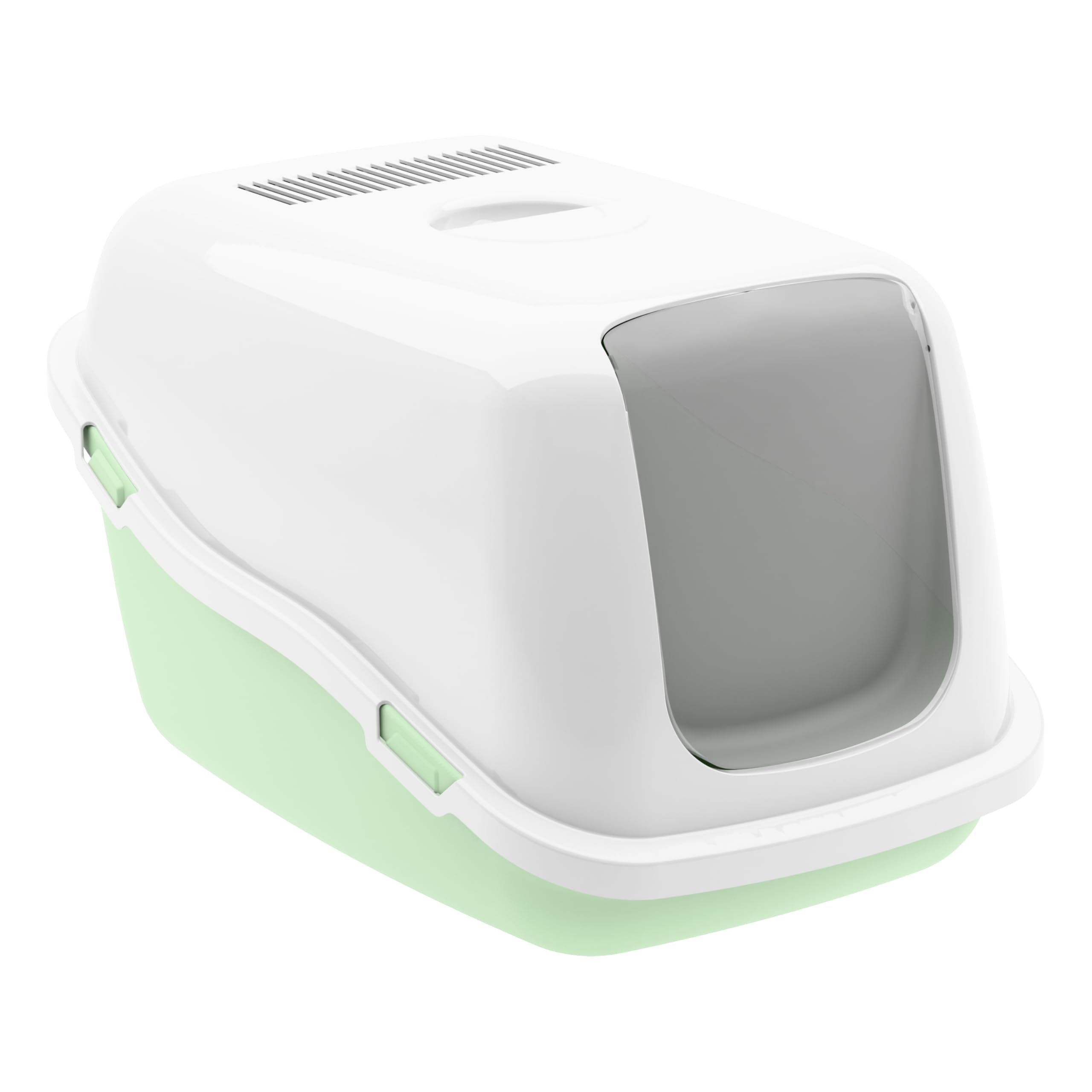 Ella Classic Katzenklo mit Deckel. Plastik-Katzentoilette mit Luftfilter. Keine Ausbreitung von Geruch und Katzenstreu. Einfache Reinigung. 57 x 39 x 38 cm. Grün