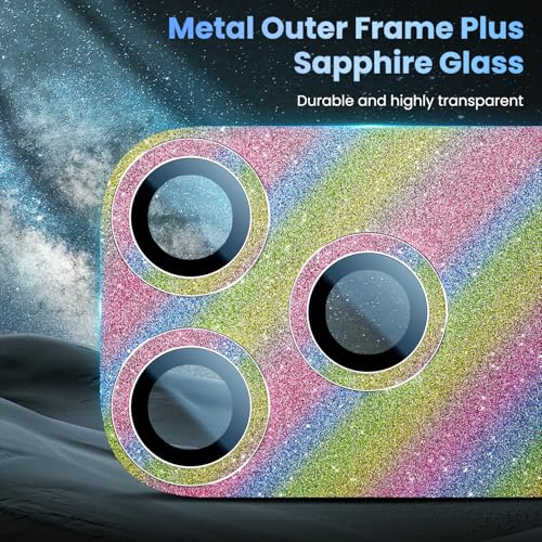 Image of Uyiton for iPhone 17-Pro Camera-Lens Protector: Bling [Not Easy to Break][Strong Adsorption][Case-Friendly] Metal Tempered Glass Rear Camera Screen Cover - Glitter Colorful