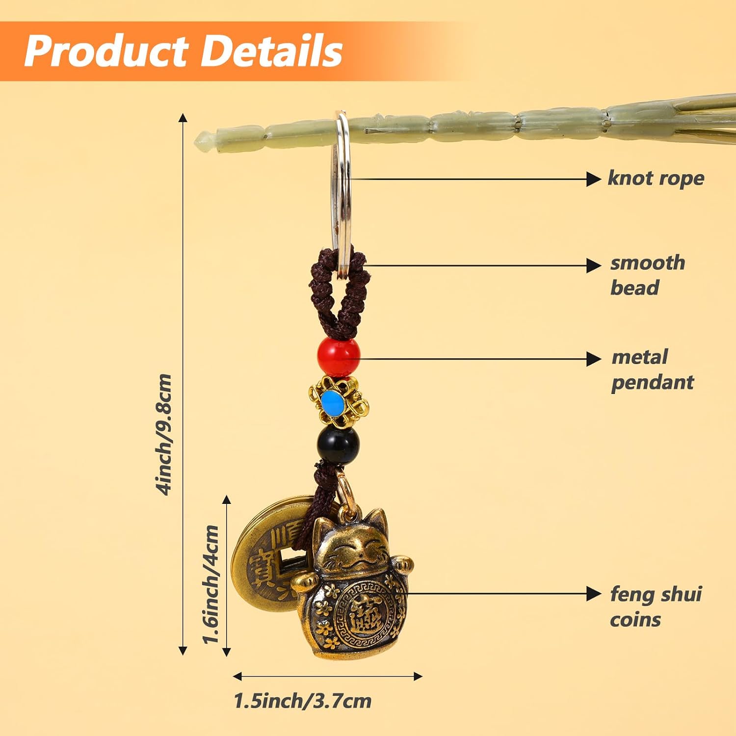 2 Pcs Japanese Lucky Cat Keychain, Brass Good Luck Charms Keychain with Feng Shui Coins, Maneki Neko Lucky Cat Charm for Purse, Gift for Women, Girls, Kids