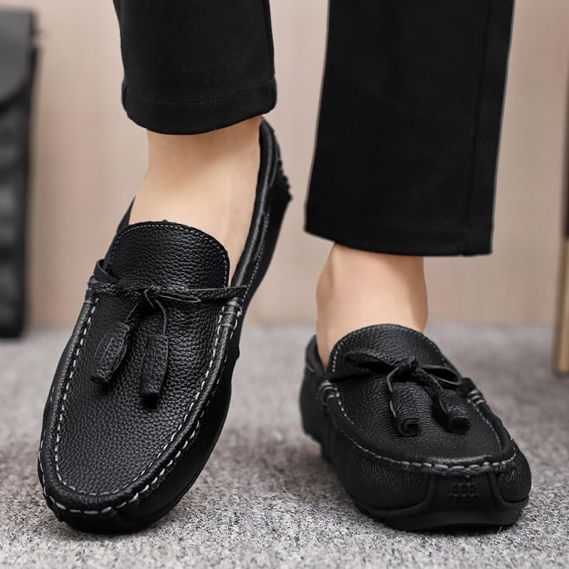 Loafers for Men Round Toe Tassel PU Leather Anti-Slip Flat Heel Slip Resistant Fashion Slip-on4