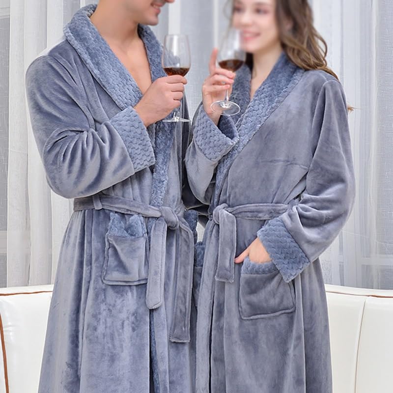 Autumn/Winter Long and Thick Bathrobe Bathrobe Men's Bathrobe Velvet Bathrobe Women's Hotel Gown(3X-Large)4