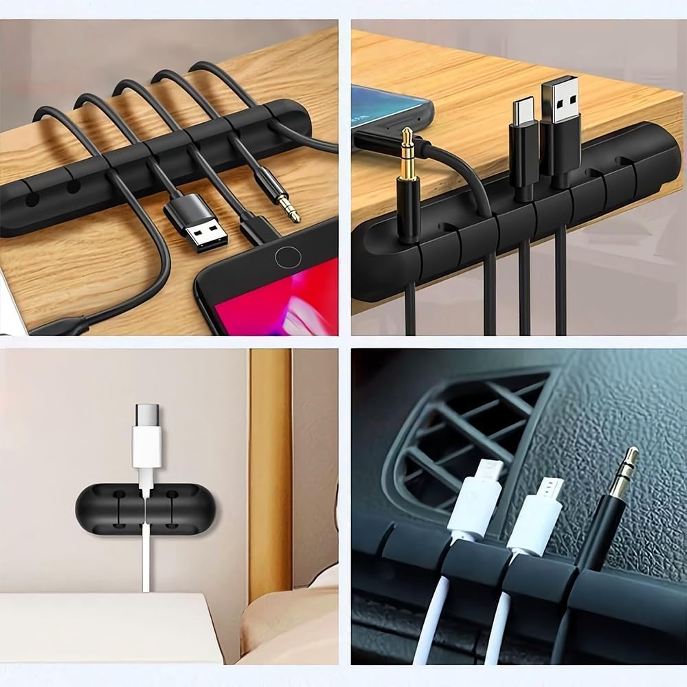 Silicone Cable Management Kit for Office Desktop – Self-Adhesive Wire Organizer, Cord Holder & Storage Clip for Charging, Mouse & Earphone Cables